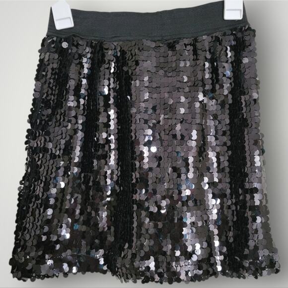 Pink Rose Black Sequin Skirt Size Small S Holiday New Years Party Elastic Band - Picture 3 of 6